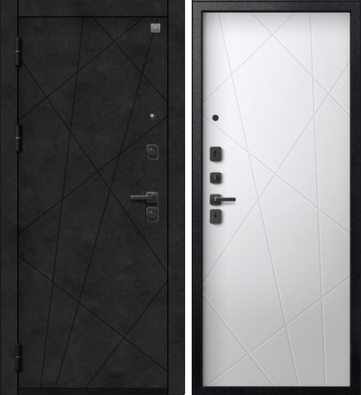 Дверь V-16 Черный муар + Бетон темный - Кашемир белый DIS007353